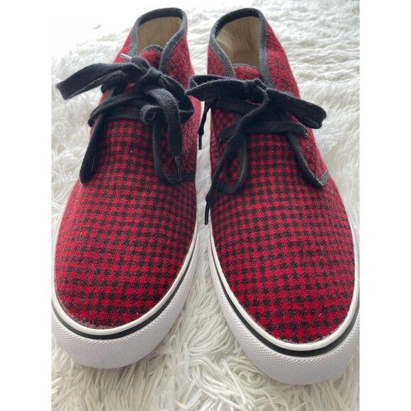 MARK MCNAIRY for GENERIC SURPLUS Houndstooth Lace-Up Ankle Sneakers Red & Black - Picture 2 of 10